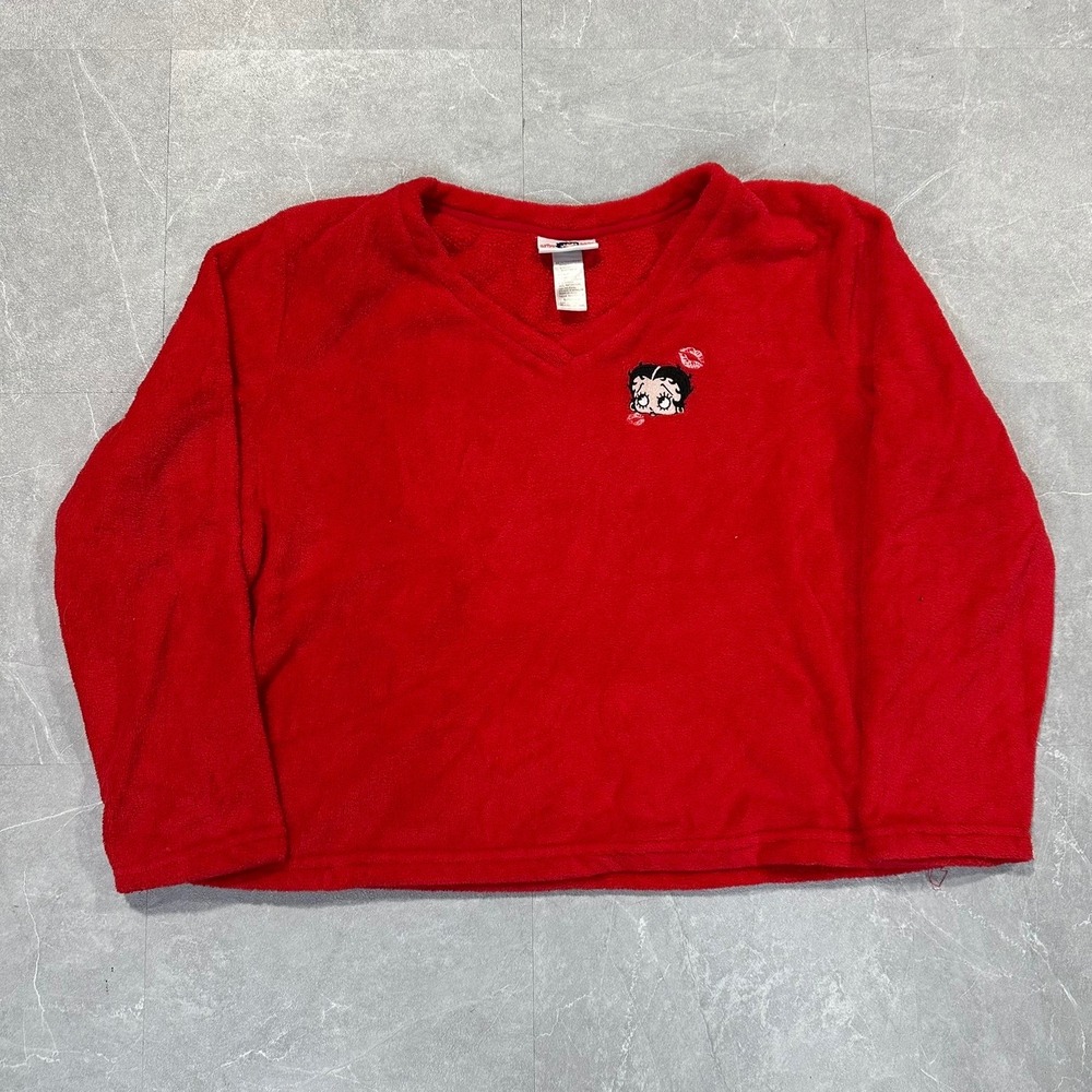 Betty Boop Red Fleece V-Neck Sleep Top Long Sleeve Plus Size 2X Loungewear